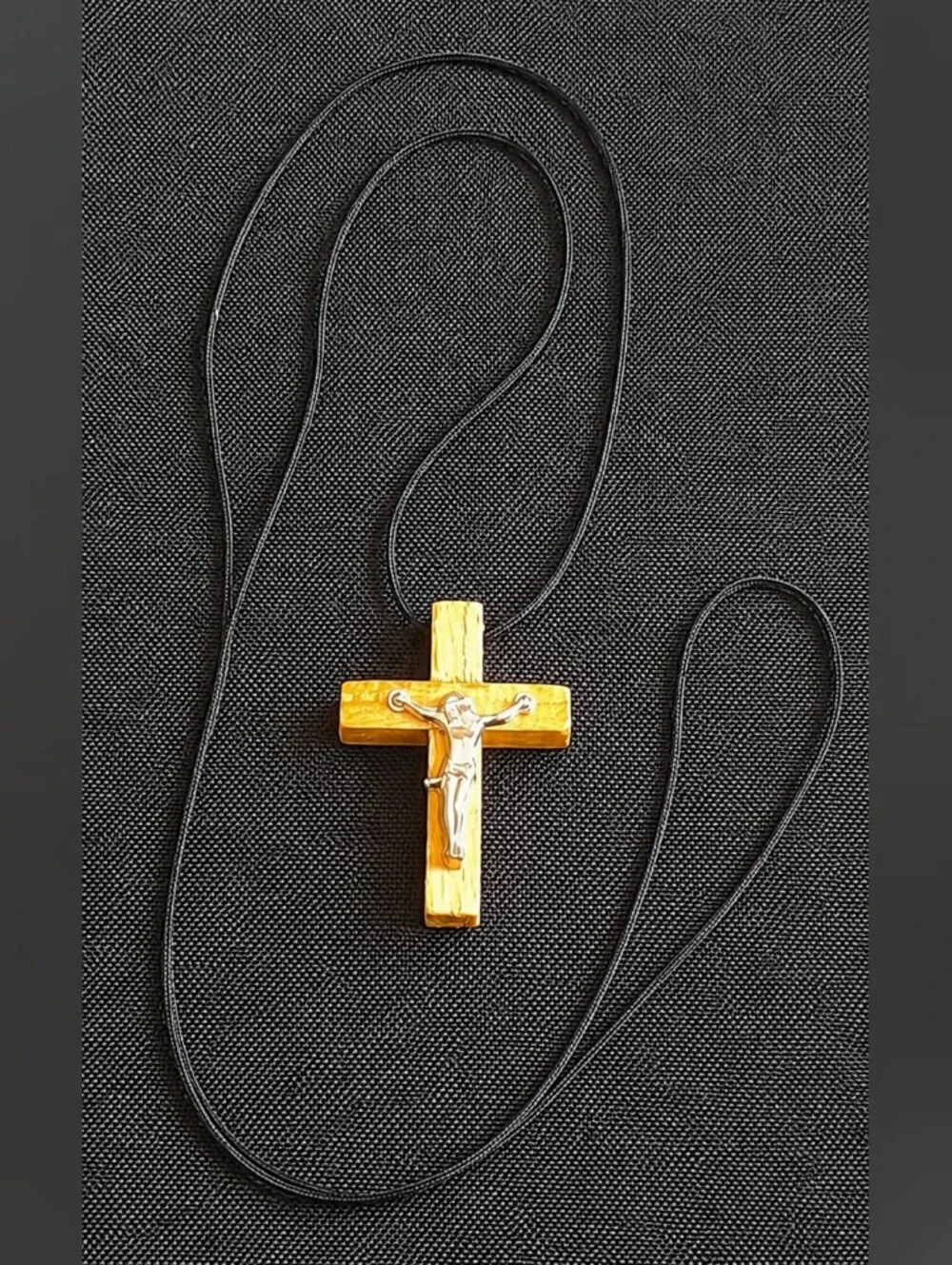 ✝️ Wooden Crucifix Necklace Jesus Cross Pendant Black Cord Religious Jewelry